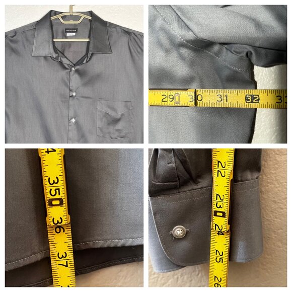 Van Heusen Men's 20 (35-36) Tall Fit Stretch Gray Dress Shirt Oeko-Tex LS Collar - Picture 8 of 16